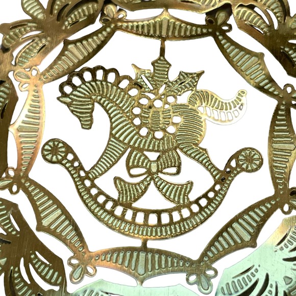 Rocking Horse Ornament Filigree Gold Tone Vintage Christmas Laser Cut - Picture 2 of 4